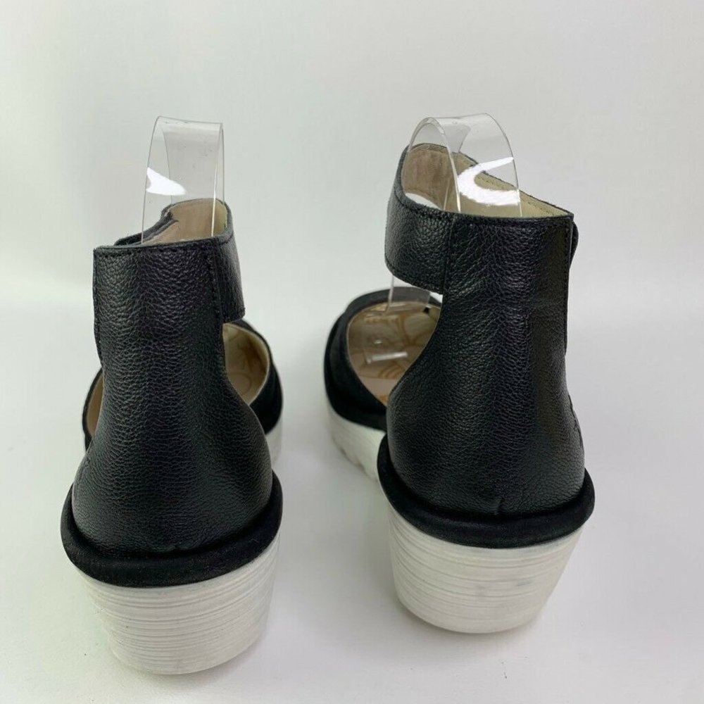FLY London Black Wedge Ankle Strap Sandals - Picture 6 of 8